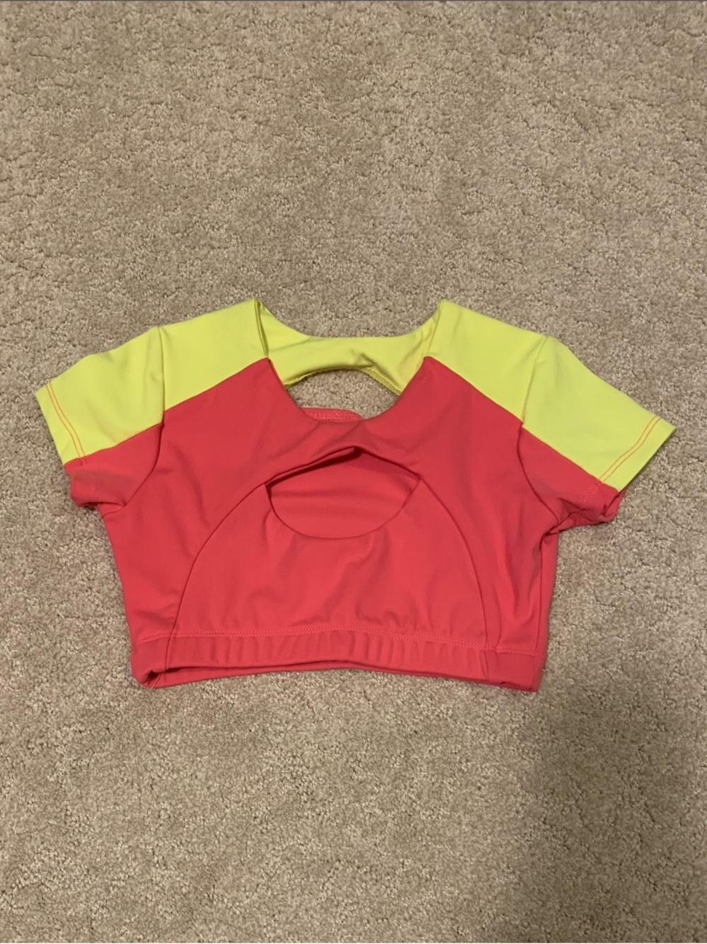 Five DanceWear Five The Label Colorblock Cutout Bra Top in Coral Neon Yellow